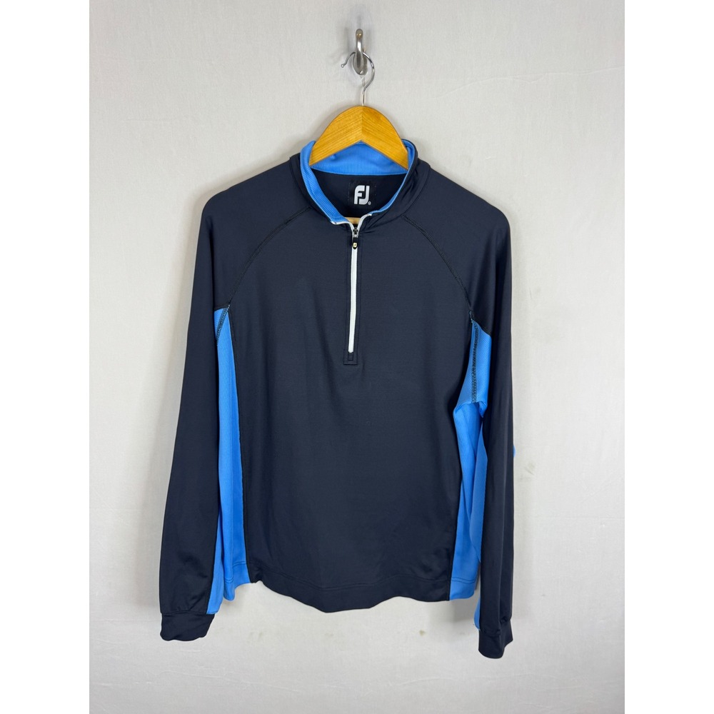 FootJoy Mens Quarter Zip Golf Pullover Navy Blue Athletic Mock Neck Size Medium